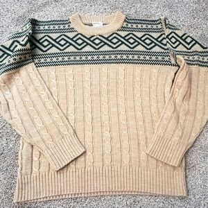 Vintage Montgomery Ward Sweater Medium Beige Green Winter Holiday Grandp…